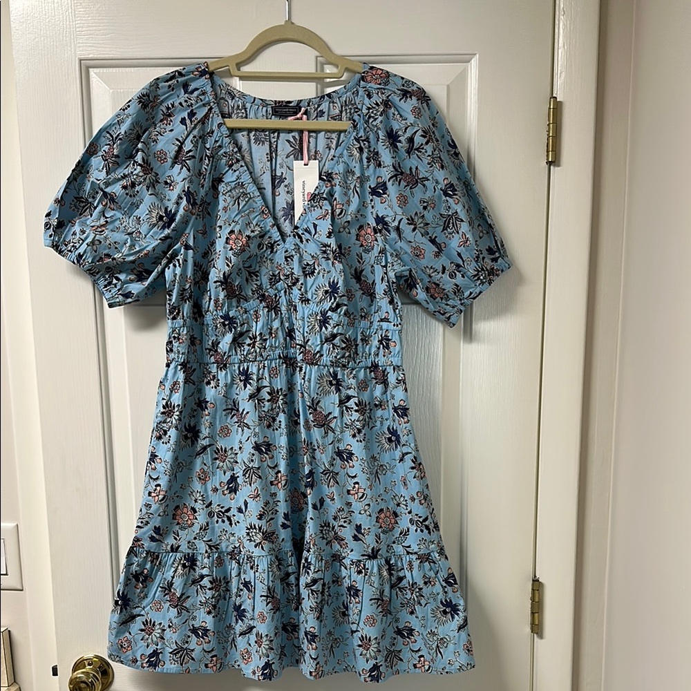 Floral Blue Vineyard Vines Dress with Short Sleeves